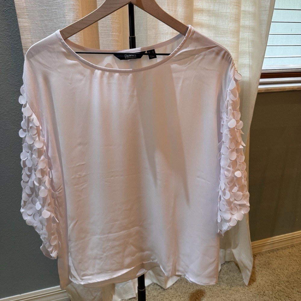 Dennis by Dennis Basso Blouse Womens XL White 3D Petal Sleeve Round Neck Top